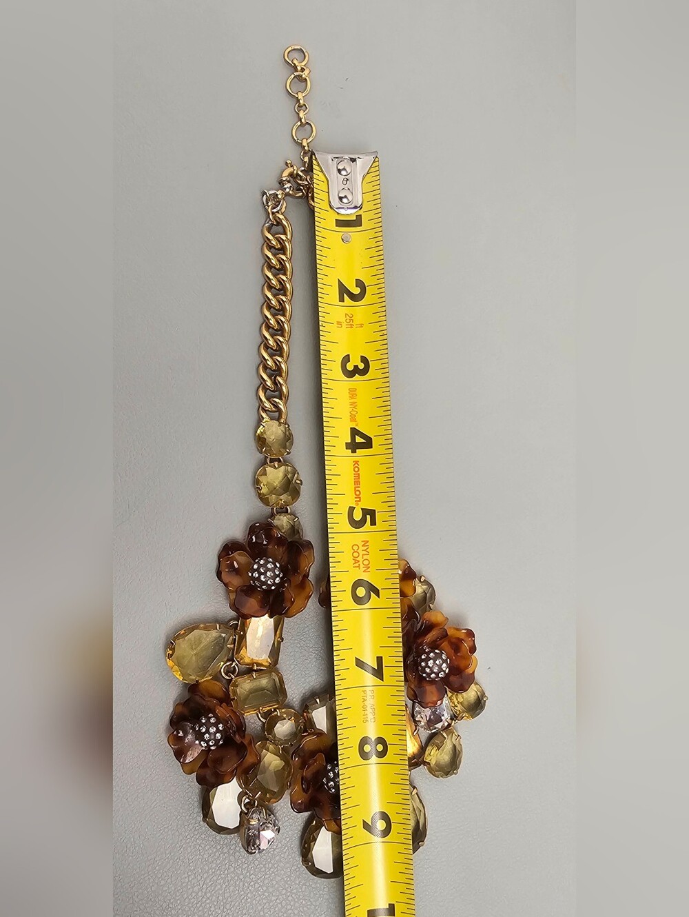 [J. Crew] Chunky Tortoise Flowers Yellow & Clear Faceted Crystal Bib Statement - Picture 14 of 16